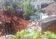 ಆವರಣ ಗೋಡೆ ಕುಸಿತ : ಅಡುಗೆ ಕೋಣೆ ಧ್ವಂಸ